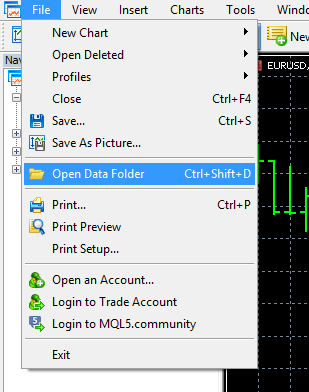 MetaTrader 5 - Open Data Folder